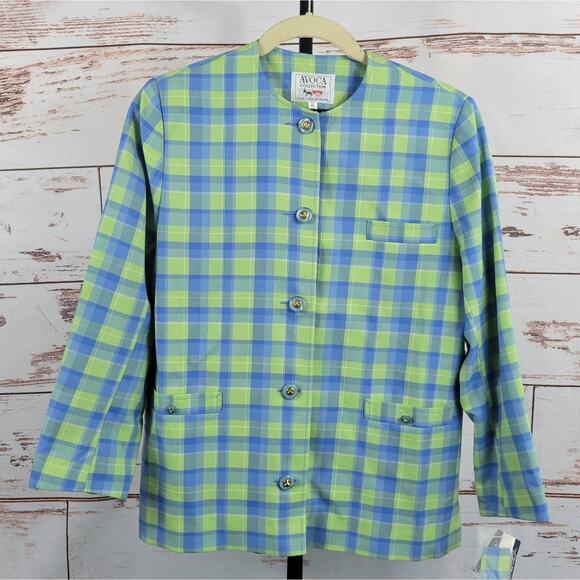 NWT Avoca Handweavers Plaid Oversized Wool Blazer Ireland Green Blue Size 42 - Picture 1 of 8